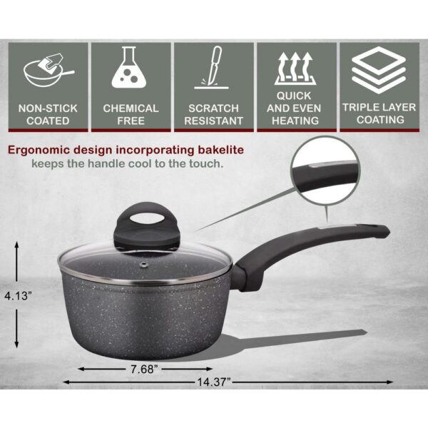 AMERCOOK Lava Stone 7 qt. Aluminum Nonstick Sauce Pan in Gray with Glass Lid