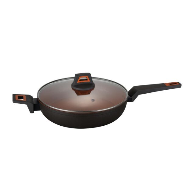 AMERCOOK 12 in. Rough Non Stick Coated Round Wok Pan Volcano Stone