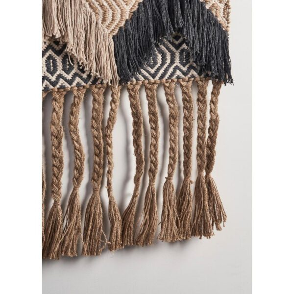 LR Home Trellis Beige / Charcoal Geometric Braided Fringed Wall Tapestry