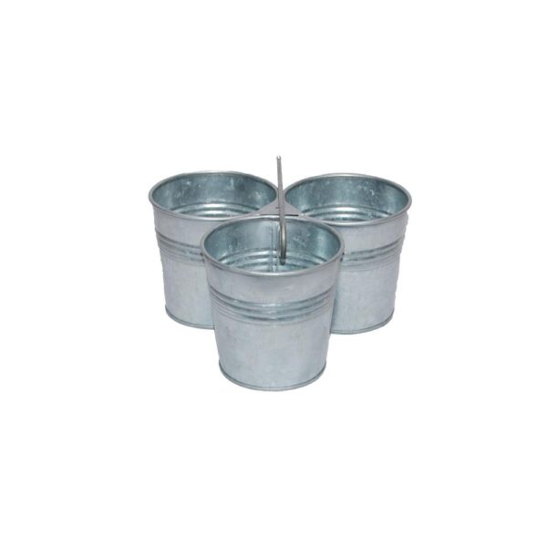 Benzara Galvanized Metal Gray Color Cutlery Holder with 3-Buckets and Ring Holder