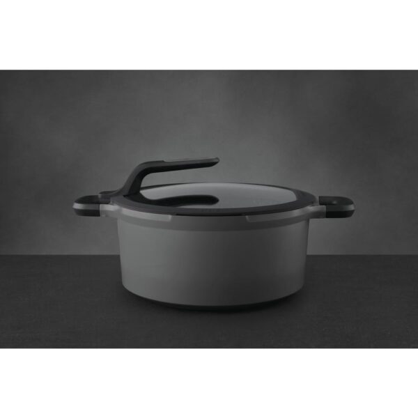 BergHOFF GEM Stay Cool 5.1 qt. Cast Aluminum Nonstick Stock Pot in Gray with Glass Lid