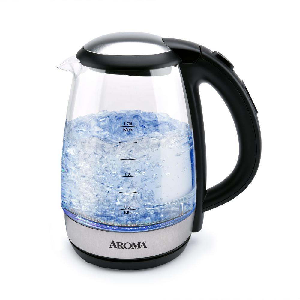 Aroma Housewares 7-Cup Digital Glass Electric Kettle with Cordless Pouring,  One-Touch Operation, Automatic Shut-off (AWK-162BD), Transparent Glass