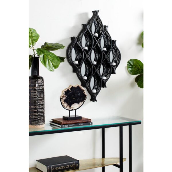 LITTON LANE Eclectic Large Black Diamond Mesh Metal Wall Sconce with Mirrors