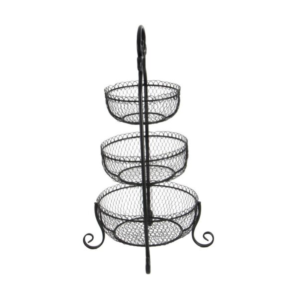 LITTON LANE New Traditional 3-Tier Iron Black Decorative Basket Tray