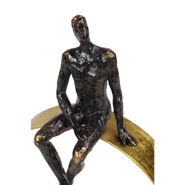 LITTON LANE Textured Black Resin Human Man Figurine in Metallic Gold Circle Statue