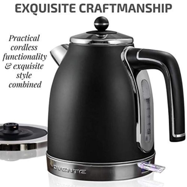 Ovente 7.2-Cup Black Stainless Steel Electric Kettle with Removable Filter, Boil Dry Protection and Auto Shut Off Features