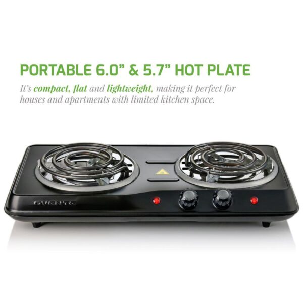 Ovente 5.7 in. and 6 in. Black Double Hot Plate Burner Electric Stove with Adjustable Temperature Control