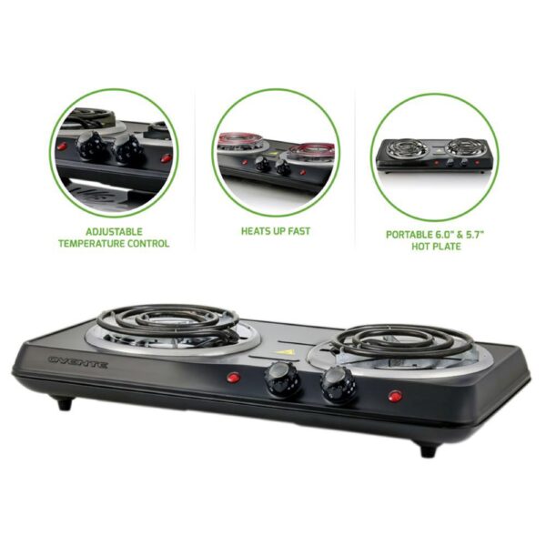 Ovente 5.7 in. and 6 in. Black Double Hot Plate Burner Electric Stove with Adjustable Temperature Control