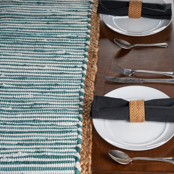 LR Home Bordered 16 in. W x 80 in. L Striped Blue / Cream Cotton Table Runner