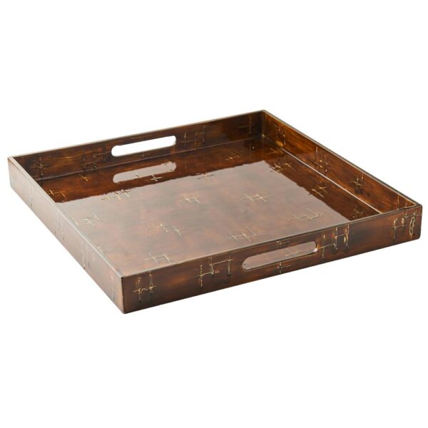 Abigails 17.75 in. L x 17.75 in. W x 2 in. H Brown Wooden Lacquer Square Tray