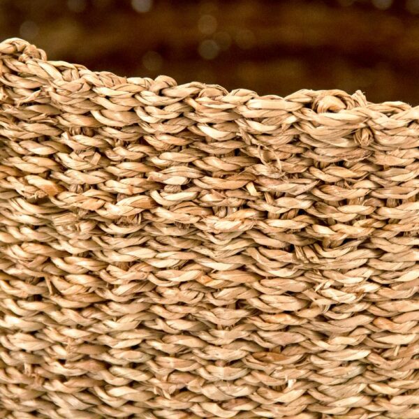 Zentique Concave Hand Woven Wicker Seagrass and Palm Leaf with Light Pin Stripes Large Basket