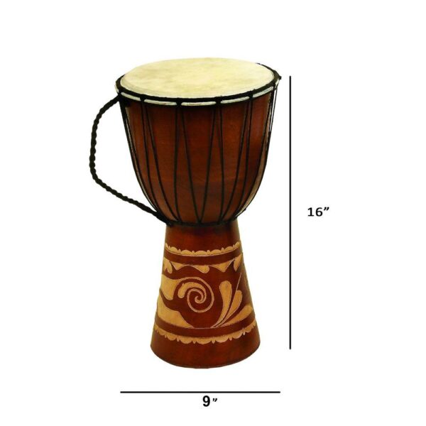 Benzara Toca Wood And Leather Brown Djembe Drum