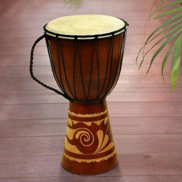 Benzara Toca Wood And Leather Brown Djembe Drum