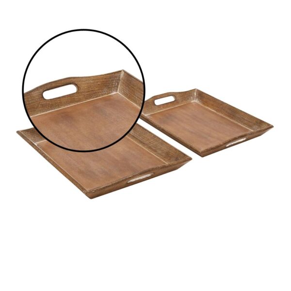 LITTON LANE Distressed Brown Decorative Wooden Trays (Set of 2)