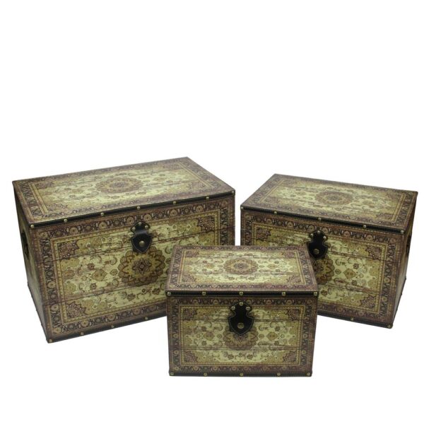 Northlight 22 in. Oriental Style Brown and Cream Earth Tone Decorative Wooden Storage Boxes (Set of 3)