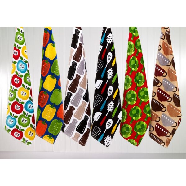 RITZ T-fal Multicolor Coffee Cotton Fiber Reactive Print and Solid Kitchen Dish Towel (Set of 4)