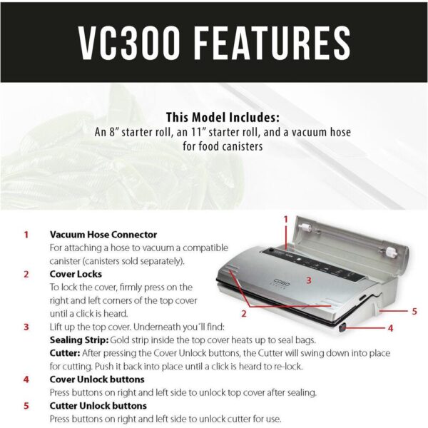 CASO VC 300 Brushed Black Stainless Steel Food Vacuum Sealer