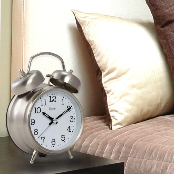 Equity by La Crosse Analog 4.85 in. Chrome Metal Twin Bell Quartz Alarm Table Clock