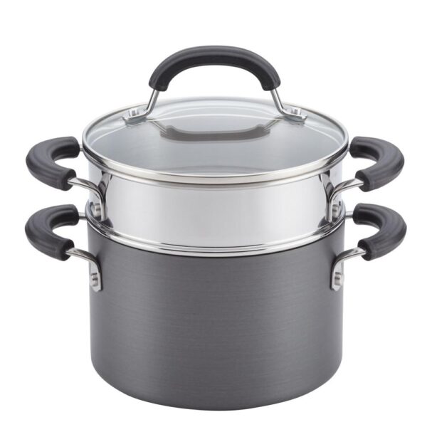 Circulon Promotional 3 qt. Hard-Anodized Aluminum Nonstick Sauce Pot in Black with Glass Lid