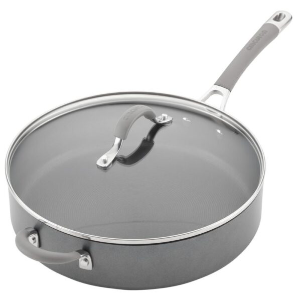Circulon Elementum 5 qt. Hard-Anodized Aluminum Nonstick Saute Pan in Oyster Gray with Glass Lid