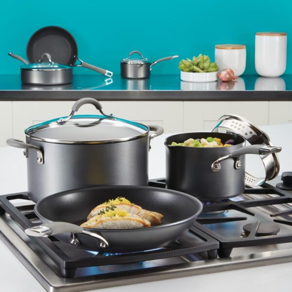 Circulon 3 Qt. Oyster Gray Elementum Hard-Anodized Nonstick Covered Multipot with Steamer Insert