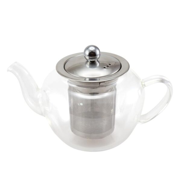 Creative Home 600 ml, 20 oz. (2.7 cup) Clear Glass Tea Pot with Stainless Steel Removable Lid and Infuser Basket