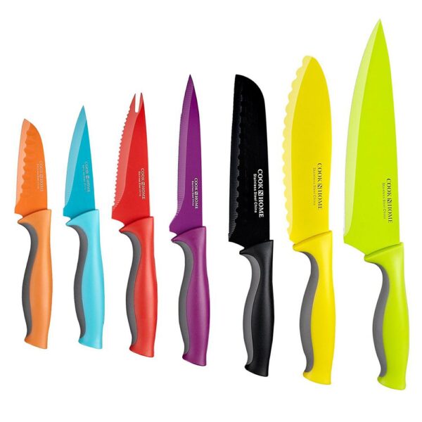 Cook N Home 14-Piece Multicolor Coated Carbon Stainless Steel Kitchen Knife Set with Sheaths