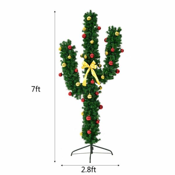 Costway 7 ft. Pre-Lit Cactus Artificial Christmas Tree with LED Lights and Ball Ornaments