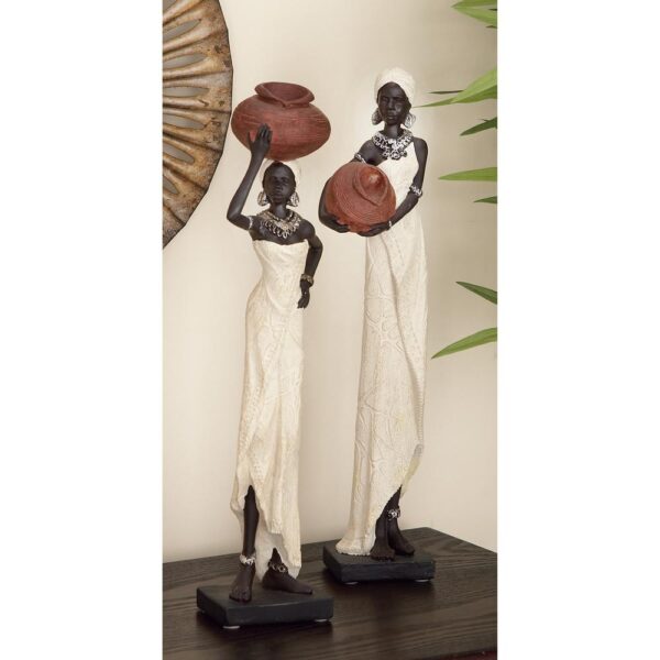 LITTON LANE Decorative Traditional African Lady Sculptures in Colored Polystone (2-Pack)