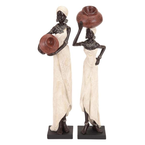 LITTON LANE Decorative Traditional African Lady Sculptures in Colored Polystone (2-Pack)