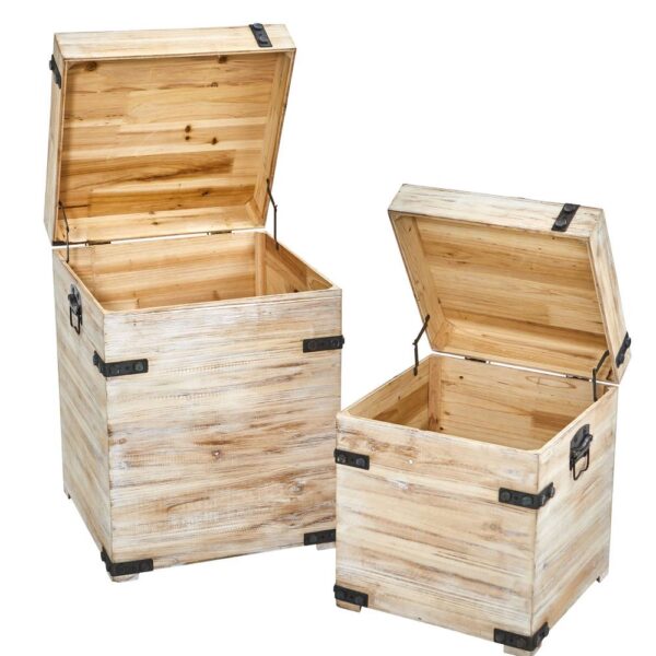 Nearly Natural Decorative White Wash Wood Storage Boxes and Trunks with Metal Detail (Set of 2)