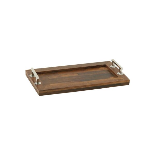 LITTON LANE Brown Rectangular Tray with Silver Stainless Steel Handles