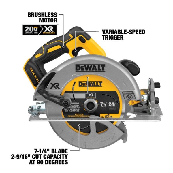 DEWALT 20-Volt MAX XR Cordless Brushless 7-1/4 in. Circular Saw with (2) 20-Volt Batteries 5.0Ah & Charger