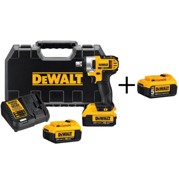 DEWALT 20-Volt MAX Cordless 1/2 in. Impact Wrench Kit with Detent Pin, (2) 20-Volt 4.0Ah Batteries & (1) 20-Volt 5.0Ah Battery
