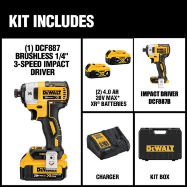 DEWALT 20-Volt MAX Cordless 1/2 in. Impact Wrench Kit with Detent Pin, (2) 20-Volt 4.0Ah Batteries & 1/4 in. Impact Driver