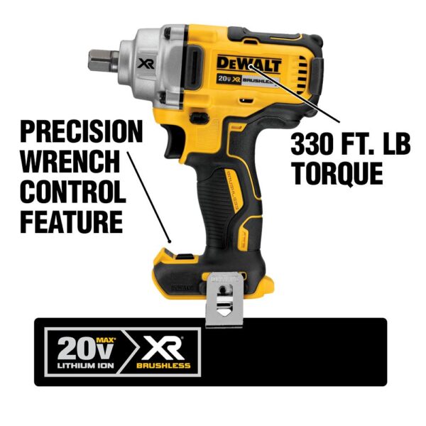 DEWALT 20-Volt MAX XR Cordless Brushless 1/2 in. Mid-Range Impact Wrench with Detent Pin Anvil, (2) 20-Volt 5.0Ah Batteries