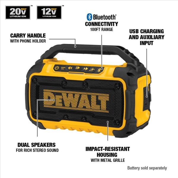 DEWALT 20-Volt MAX Bluetooth Speaker with (1) 20-Volt Battery 3.0Ah & Charger