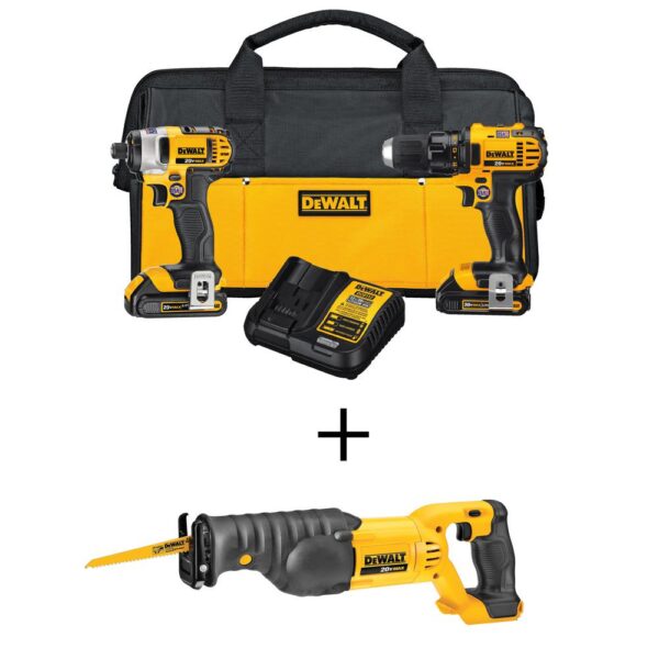 DEWALT 20-Volt MAX Cordless Drill/Impact Combo Kit (2-Tool) with (2) 20-Volt 1.5Ah Batteries, Charger & Reciprocating Saw