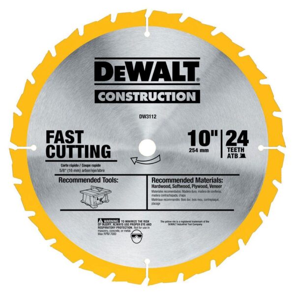 DEWALT Construction 10 in. 24-Teeth Thin Kerf Table Saw Blade