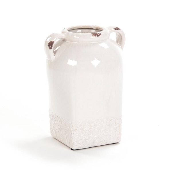 Zentique Cylindrical White Large w/Handle Decorative Vase