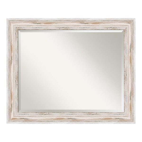 Amanti Art Alexandria 33 in. W x 27 in. H Framed Rectangular Beveled Edge Bathroom Vanity Mirror in Distressed Whitewash