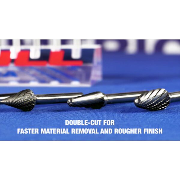 Drill America 1/2 in. x 3/4 in. Tree Pointed End Solid Carbide Burr Rotary File Bit with 1/4 in. Shank