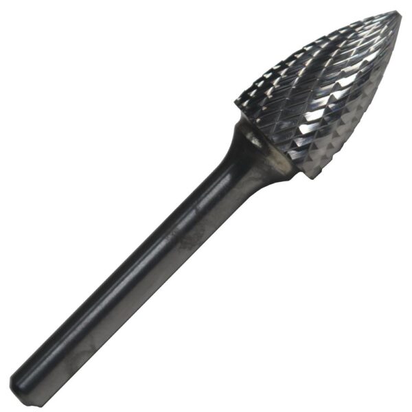 Drill America 5/8 in. x 1 in. Tree Pointed End Solid Carbide Burr Rotary File Bit with 1/4 in. Shank