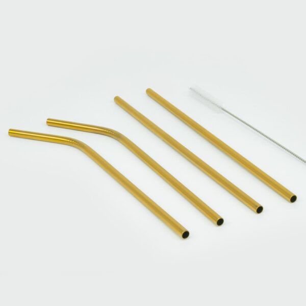 ExcelSteel 10 Pc Reusable Gold Color Straw Set W/ Cleaning Brushes
