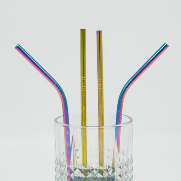 ExcelSteel 10 Pc Reusable Rainbow Straw Set W/ Cleaning Brushes