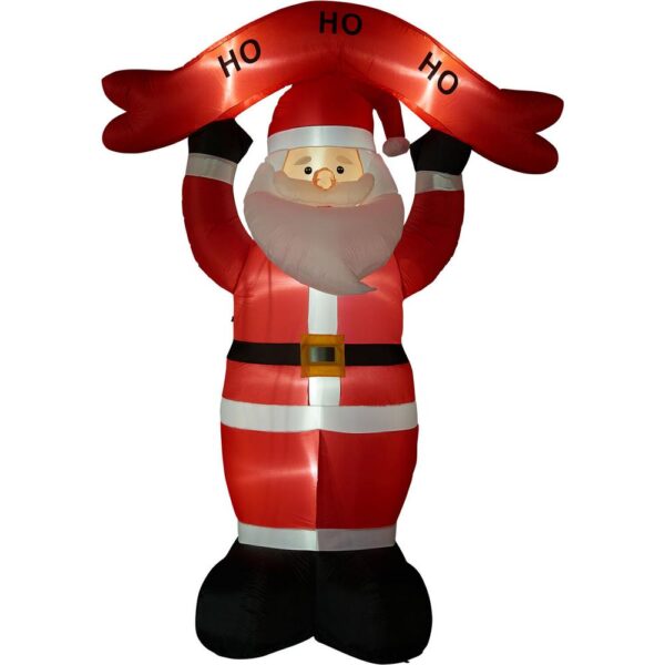 Fraser Hill Farm 10 ft. Santa Claus with HO HO HO Sign Christmas Inflatable with Lights