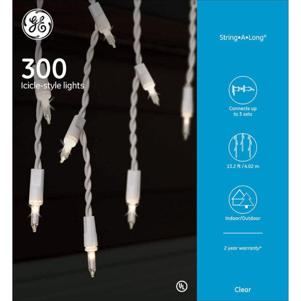 GE String-A-Long 300-Light Clear Icicle Light Set