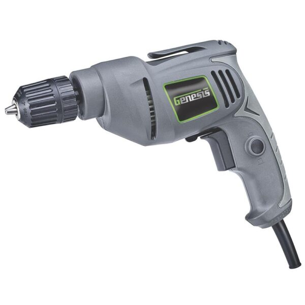 Genesis 4.2 Amp Variable Speed Reversible Electric Drill with 3/8 in. Keyless Chuck, Rubberized Grip and Lock-On Button