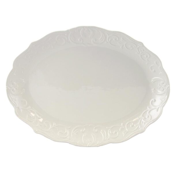 Gibson Home Royal Abbey White Durastone Oval Embossed Platter