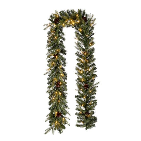 Glitzhome 9 ft. L Pre-Lit Greenery Pine Cone Artificial Christmas Garland with Warm White LED Light